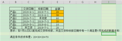 同一行中任意一个数据满足条件，即对第三列数据求和