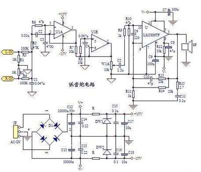 谁有LM3886功放电路图  低音炮