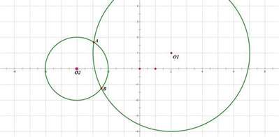 如图，O1点坐标为（2,1），半径为5，O2点坐标为（-4,0），半径为2