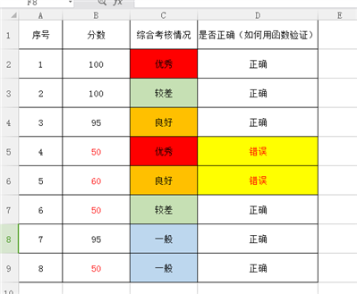 EXCEL中用条件验证分数是否正确