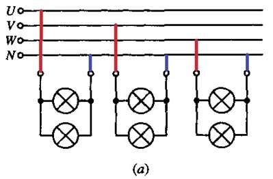 三相四线制灯泡采用星型的接法与电机采用三角形的接法怎样接，能否画一下图