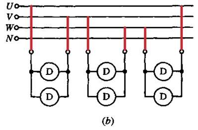 三相四线制灯泡采用星型的接法与电机采用三角形的接法怎样接，能否画一下图