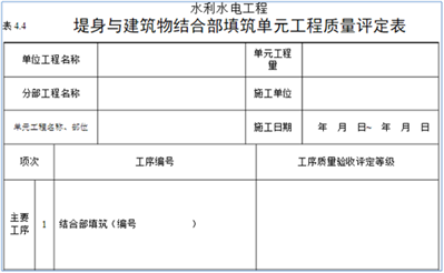 表4.4堤身与建筑物结合部填筑单元工程施工质量验收评定表怎么填