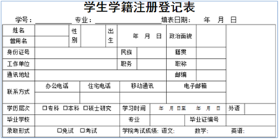 郑州仲景国医成人中等专业学校学籍注册表样式