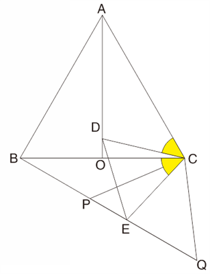 如图，点D是等边△ABC的高AO上任一点，作等边△CDE，P、Q分别在线段BE及其延长线上