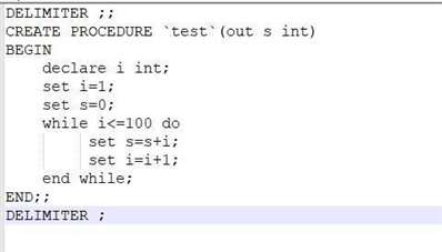 创建一个MySQL存储过程，输出1+2+3……+100的和。