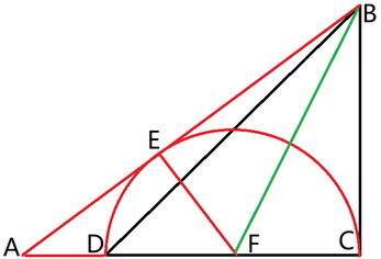 已知Rt△ABC中，∠ACB＝90°，D是AC上一点，已知CB=CD=4cm，以CD为直径的半圆与A