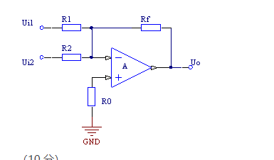 电路如图，R1=2 kΩ,R2=2kΩ,R0=0.9kΩ，Rf=4kΩ。求输出与输出关系表达氏。