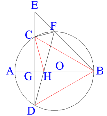 如图，在○O中，直径AB⊥弦CD于点G，E为DC延长线上一点，BE交○O于点F