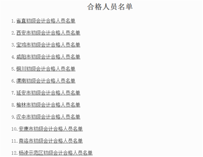 2018陕西省会计专业技术资格考试合格人员名单在哪儿查询