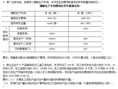 某厂设有发电、修理两个辅助生产车间，本月发生的费用和提供的劳务数量如表所示：