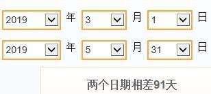 2019年3月1日到2019年5月31日一共多少天？